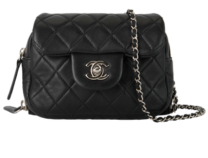 Mini Square Double Pouch Crossbody, &pound;2,400, Handbags, Black, Leather, Front view